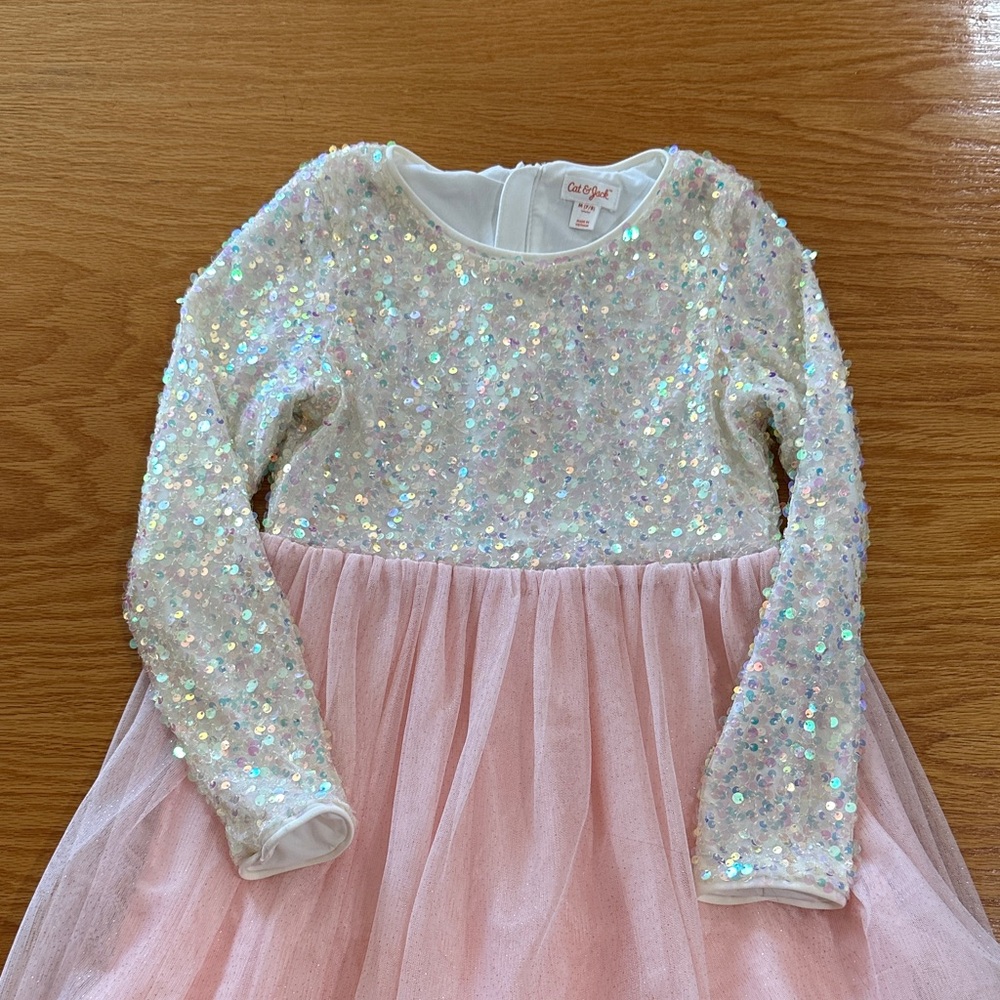Cat & Jack Glittering Sequin Dress in Pink and White